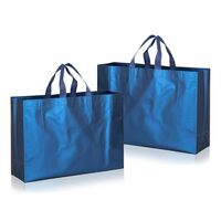 Drapme Large Size Pack of 50 Pcs Matt Metallic Laminated Non-Woven Reusable Eco-Friendly Party Return Gift Bags (Navy Blue) (Large 17x12x5 Inch)