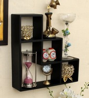 Floating Black Engineered Wood Wall Shelf