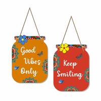 Artvibes Good Vibes Only Quote Decorative Wall Art MDF Wooden Wall Hanger for Living Room | Bedroom | Office | Gift | Wall Hanging For Home Decoration | Home Decor Items (WH_6805N), Set of 2