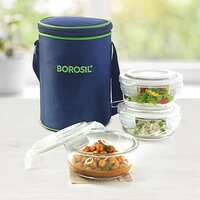 Zepto Borosil Klip-N-Store Lunch Box With Bag, Set Of 3 (400 Ml Each) [using IndusInd DC]