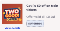 Redrail Two Good Offers - Get ₹60 Off on Train Tickets or ZERO Convenience FEE