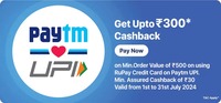 Jiomart Get Rs30- Rs.300* cashback on Min.Order Value of Rs.500 on using RuPay Credit Card on Paytm UPI