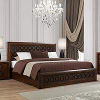 HomeTown Casablanca Solid Wood Hydraulic Storage King Size Bed in Walnut Colour