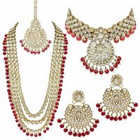 Peora 18K Gold Plated Kundan Faux Bead Bridal Necklace Jewellery Set for Women Girls