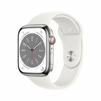 Apple Watch Series 8 [GPS + Cellular 45 mm] smart watch w/Silver Stainless Steel Case with White Sport Band