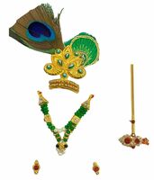 SacredKart, Laddoo Gopal Ji, Ornaments, Sringar, 3 Peacock Mukut, S2NC35, Green, Size 0-3, Pack of 1