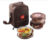 Cello Seal O Fresh 3pc Clear Round shaped Glass Lunch Box with Jacket-400ml