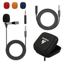  MAONO AU-400 Plus Collar Mini Auxiliary Mic for Mobile, PC, YouTube Recording (Omnidirectional Microphone + Colorful Wind Muff x4 +TRRS Adapter + 2.5M Extension Cord + Pouch), Black 