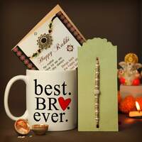 TIED RIBBONS Rakhi for Brother with Gift Combo - Designer Rakhi with Printed Coffee Mug and Greeting Card