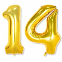 (Pack of 2) Flyloons 14 number Golden Foil Balloon 16 inch Size Birthday Decoration Items Pack of 2 | 14th Year Balloons | Fourteen