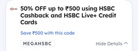 50% upto ₹500 off on Zomato delivery orders