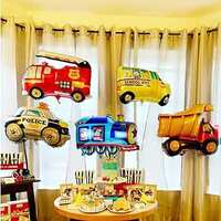 AMFIN® Transport theme birthday decoration/Bus foil balloon/School Bus Foil/Kids Decoration Items/Train Foil Balloon for Kids Party/Police Theme foil - Pack of 5