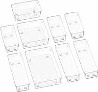Arto Clear Transparent Acrylic Drawer Organizer Set with Various Size for Bathroom,Bedroom Dresser,Cosmetics Makeup,Kitchen Utensil,Office,Stationery,Drawer Tray Dividers,Vanity Trays (Set of 9)