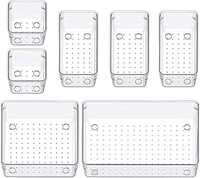 Arto Clear Transparent Acrylic Drawer Organizer Set with Various Size for Bathroom,Bedroom Dresser,Cosmetics Makeup,Kitchen Utensil,Office,Stationery,Drawer Tray Dividers,Vanity Trays (Set of 7)