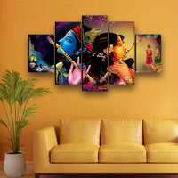 SAF Set of 5 Radha Krishna Religious modern art Home decorative wall Painting 30 inch x 18 inch SANFPNLS32204( multicolor)