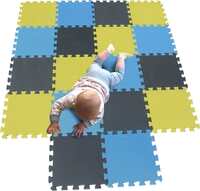 MUNDET WALA Kids Puzzle Flooring | Kids Interlocking Play mat | Baby Play Mat | Play mats for Kids | 12 MM Thick | Interlocking Floor Mats (Blue-Yellow-Grey | 6 Tiles - 24 SQFT)