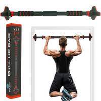 Boldfit Pull Up Bars For Home Workout -Chin Up Bar Gym Accessories for Men Door Way Adjustable Hanging Rod Without Screw, Anti-skid Grip, Strength Training Exercise Bar- Pullup Bar Red Black