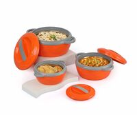 Cello Hot n Fresh Casserole Set with Inner Stainless Steel - (Orange, 500ml, 1000ml, 1500ml) - Set of 3 [₹100 Off Coupon]