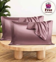 Rose Pink Solid 400 TC Silk 2 Pillow Covers With 3 Scrunchies Free