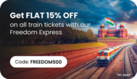  Trainman - Flat 15% OFF upto ₹150 on First ticket and Flat 15% OFF upto ₹75 on Next booking