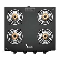 Thermador Toughened ISI Certified Brass Plated Burner Glass Gas Stove (LPG Use Only) (4 Burner Manual Ignition)