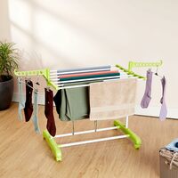 Solimo Premium Steel Double Support Cloth Drying Rack | Foldable and Movable | White & Green