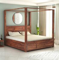 (upcoming) STRATA FURNITURE Solid Sheesham Wood King Size Poster Bed with Storage 