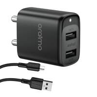 Oraimo Firefly 3 Mobile Charger, Dual USB Port 5V/2.4A Wall Charger,USB Wall Charger Adapter,Charging for 2 Devices,Compatible for Mobile,Headphones,TWS,Game Console,Power Banks-Black