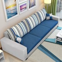 FURNY Adon 3 Seater Fabric Sofa Set (Blue-Grey)