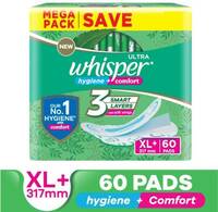 Whisper ULTRA HYGIENE+COMFORT XL+ , FOR HEAVY FLOW Sanitary Pad (Pack of 60)