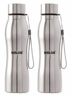 NIRLON Aqua Stainless Steel Fridge Water Bottle 1000 ml Bottle  (Pack of 2, Silver, Steel)