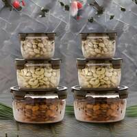 Porslin Plastic Grocery Container - 600 ml, 1200 ml, 1800 ml  (Pack of 6, Black)