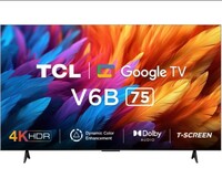 TCL 189 cm (75 inches) Metallic Bezel-Less Series 4K Ultra HD Smart LED Google TV 75V6B (Black)