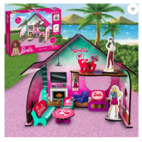 BARBIE Mini Doll House for Girls and Boys DIY Paint Wooden Dollhouse Toy with Furniture  (Multicolor)
