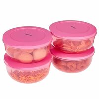 Amazon Brand - Solimo Nestable & Stackable Container Set, Round, 1350 ml, Set of 4, Pink