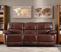 HomeTown Charles Half Leather Three Seater Recliner in Brown Colour