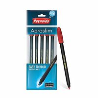 Moq-6 Reynolds AEROSLIM Ball Pen SET - 5 Red PENS WITH COMFORTABLE GRIP |BALL PENS FOR WRITING | PEN FOR STUDENTS & OFFICE STATIONERY | 0.7 mm TIP SIZE