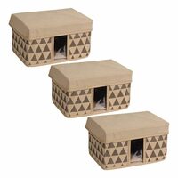 Amazon Brand - Solimo Printed Fabric Rectangular Storage Box, Small, Set of 3, Brown