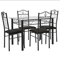Amazon Brand - Solimo Dorado Glass 4 Seater Dining Set (Black) - Glass, 29.92X43.31X29.53 Inch, Steel