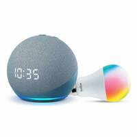 Amazon Echo Dot (4th Gen, Blue) with clock combo with Wipro 9W LED smart color Bulb Apply ₹500 coupon
