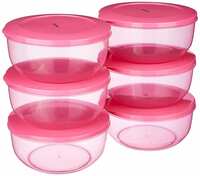 Amazon Brand - Solimo Nestable & Stackable Container Set, Round, 2700 ml, Set of 6, Pink