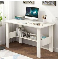  Lukzer Engineered Wood Computer Desk with One Tier Shelves Laptop Study Table for Office Home Workstation Writing Modern Desk (ST-004/ White / 90 x 50 x 77 cm) 
