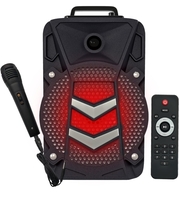 Amazon Basics Party Speaker with Karaoke Mic, 20W, 8" Double Woofer, RGB Light, 1800 mAh Battery, Digital Display, Remote Control, Bluetooth/Aux/USB Port/SD Card Connectivity