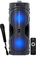 Amazon Basics Party Speaker with Karaoke Mic, 16W, 4" Double Woofer, RGB Light, 1800 mAh Battery, Digital Display, Remote Control, Bluetooth/Aux/USB Port/SD Card Connectivity