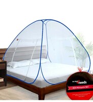 Mr. Right Foldable Mosquito Net for Bed King Size Double Bed (6.5x6.5ft), 30 GSM Thread and Anti-Corrosion Spring Steel (Blue) 