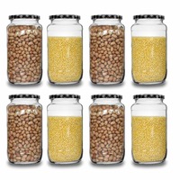 Croco Glass Jar With Air Tight Black Stripe Lid For Kitchen Dried Masala Storage Jar (set of 8)