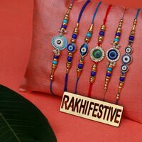 Perpetual Evil Eye Rakhi for Brother And Bhabhi Eco Friendly Rakhi Fo Bhai, Brothers Rakhi, Kids Rakhi Set of 6 With Wooden Cutout [₹30 Off Coupon[
