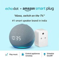 Amazon Echo Dot (4th Gen, Blue) with clock combo with Amazon Smart Plug [Rs 500 Coupon]