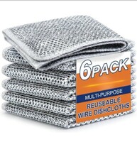 GO WELL Multipurpose Wire Dishwashing Rags for Wet and Dry Stainless Steel Scrubber Non-Scratch Wire Dishcloth for Washing Dishes Sinks Counters Easy Rinsing Machine Washable Pack 6 