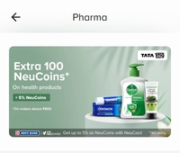 Get rewarded with extra 100 neu coins on your next pharma order of 800 or more ( User Specific)